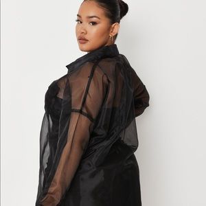 2X Plus Black Organza Pocket Detail Oversized Sheer Blouse